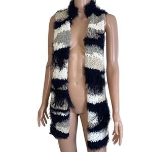 Women's Free People Striped Shag Eyelash Vest furry sweater cardigan sleeveless